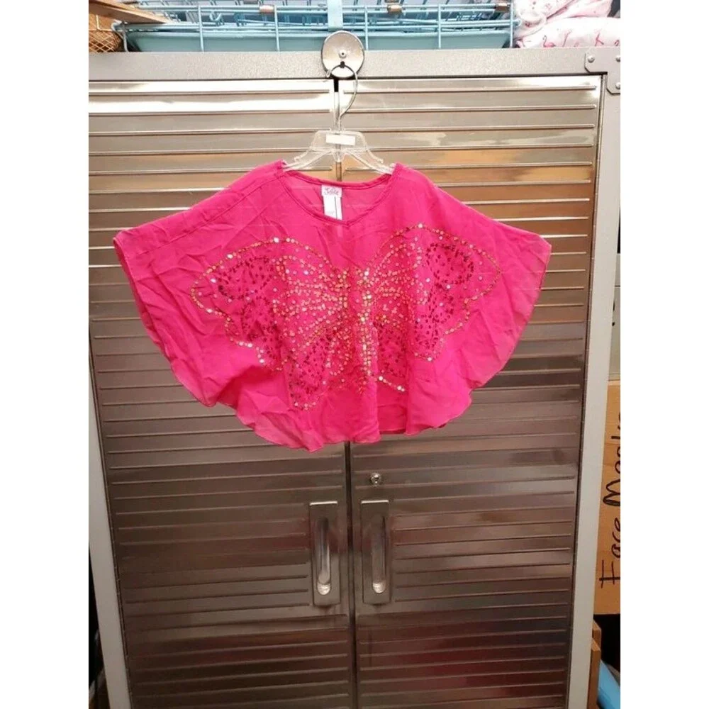 Justice pink butterfly sheer top